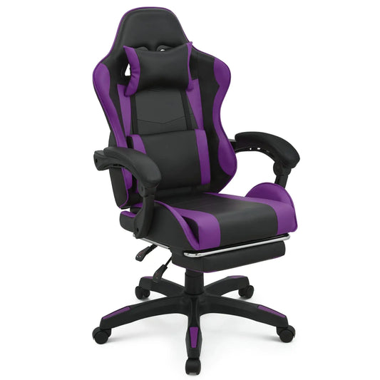 MoNiBloom Gaming Chair Office Chair Leather High Back Computer Chair with Headrest and Lumbar Support 360° Swivel Ergonomic Footrest Adjustable Gamer Chair for Adult Teen Home Office Using Purple
